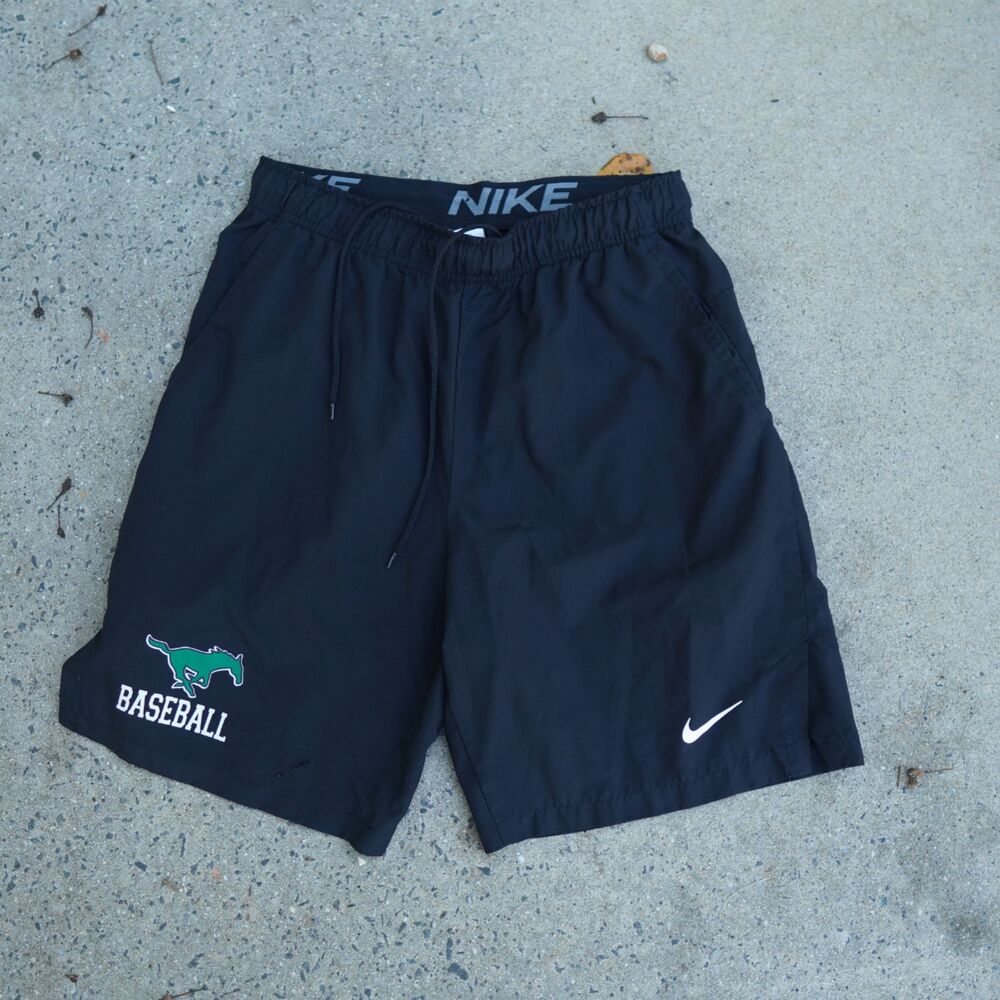 Nike Dri-FIT Baseball Shorts Men's Medium Black Mustang Logo Athletic Gym